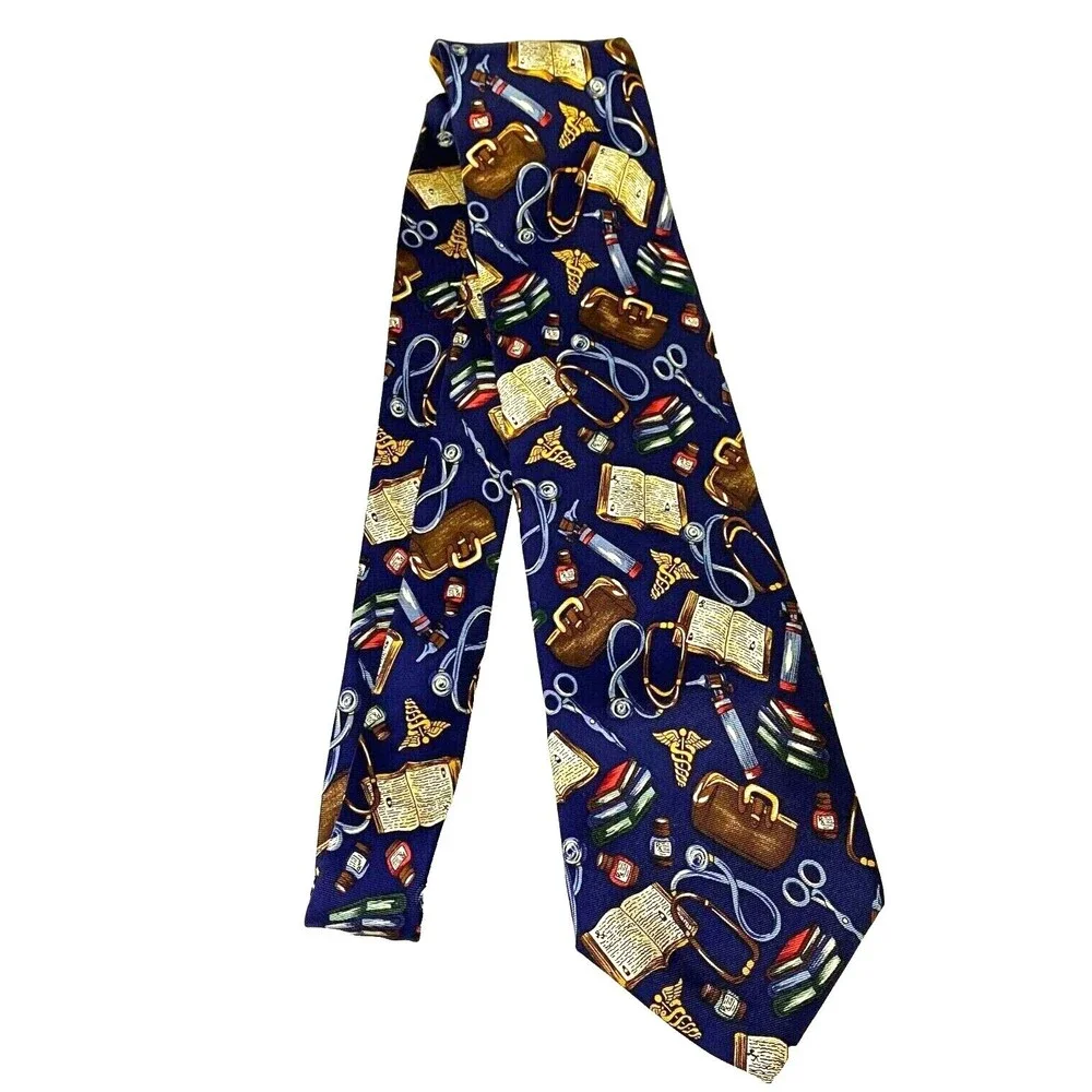 #6641 Physicians Blue with Doctor Details Mens Necktie, Tie